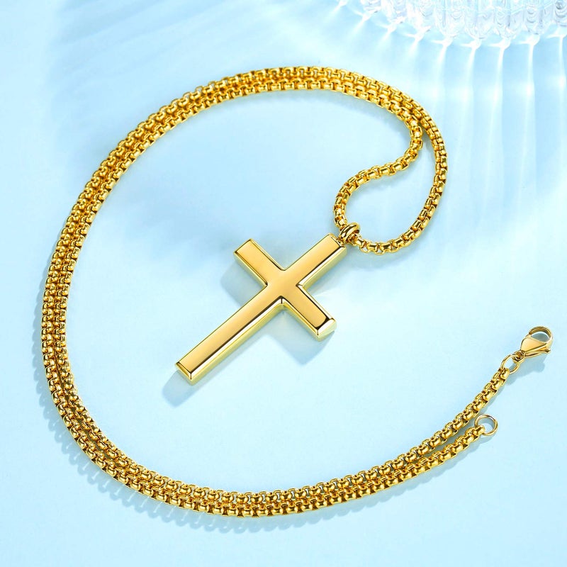 REVEMCN Simple Menâ€™s Stainless Steel Cross Pendant Chain Necklace for Men Women, 20-24 Inches Chain (20, Gold Tone - Rolo Cable Chain) - Image 3